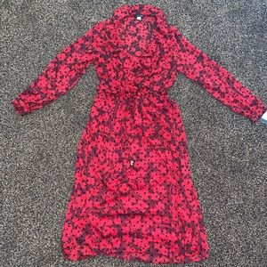 Tommy Hilfiger Red and Black Floral Long-Sleeve Midi Dress size 4 NWT